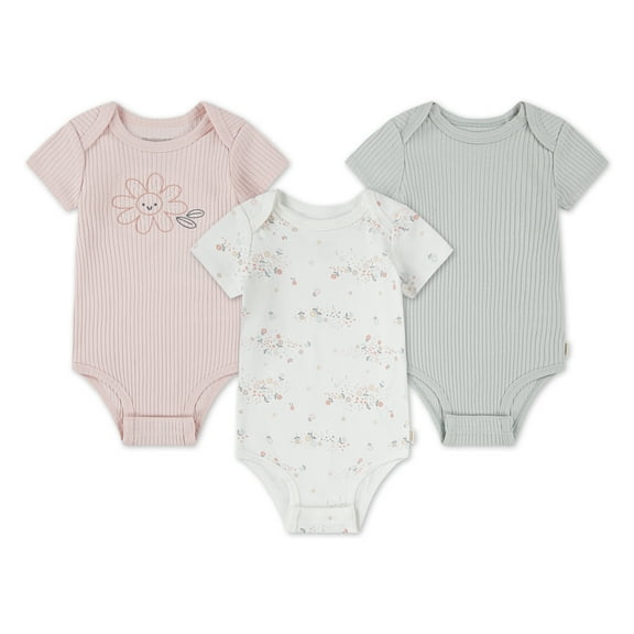Huggies Baby Girl 3 Pack Organic Cotton Bodysuits, Sizes NB-9M