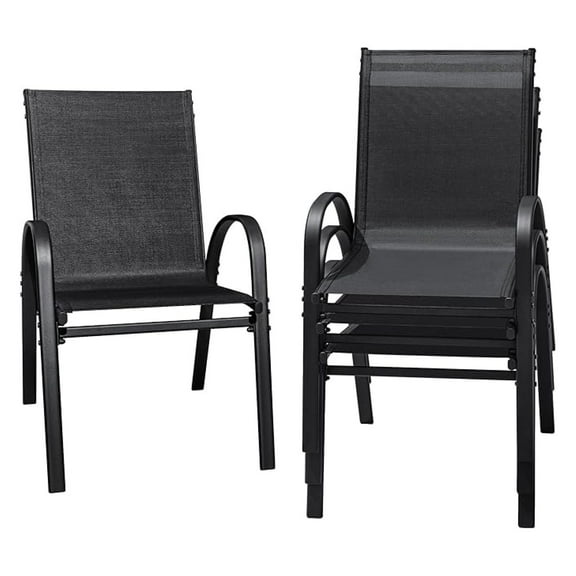 Patio Chairs Stackable Dining Chairs Set of 4 Metal and Teslin Outdoor Chairs for Lawn Deck Porch Balcony (Black)