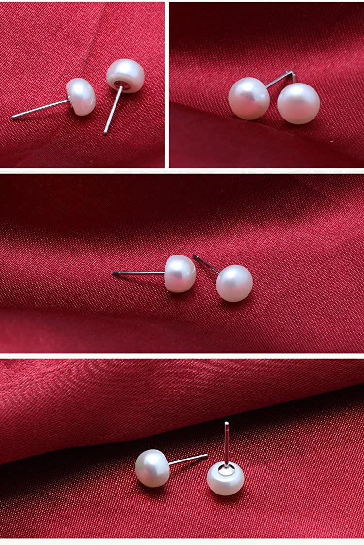 Alyc Pearl Earrings Freshwater Pearl White Button Stud Earrings with 925 Sterling Silver for Women 