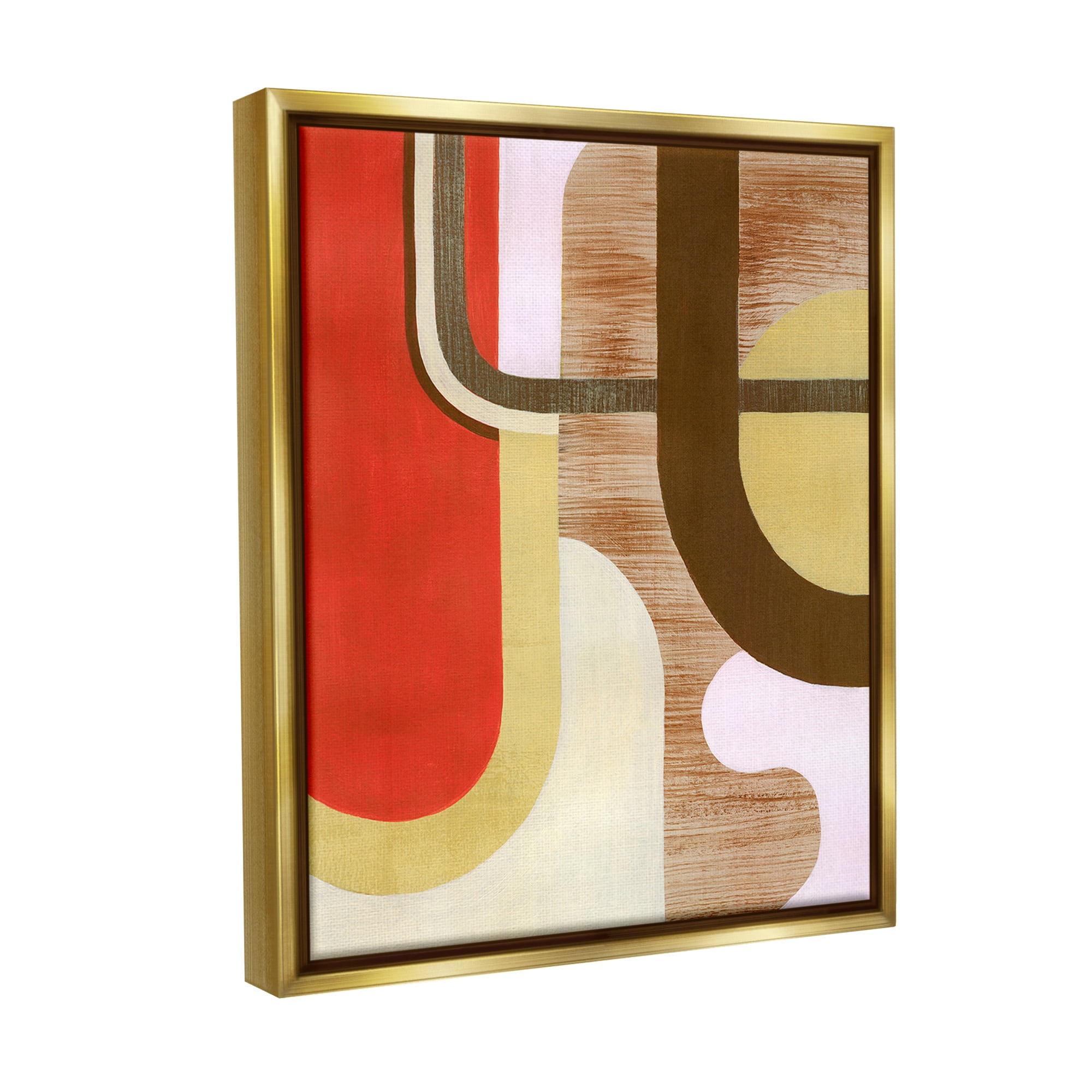 Stupell Industries Rustic Curved Shapes Abstract Painting Gold Floater Framed Canvas Art Print Wall Art, 25 x 31