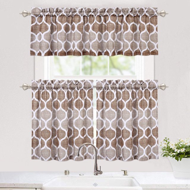 Juego de cortinas de cocina con diseño marroquí y cenefa para baño, juego de cortinas de cocina a medida con bolsillo para barra, cortinas de café, 91 cm, color verde azulado