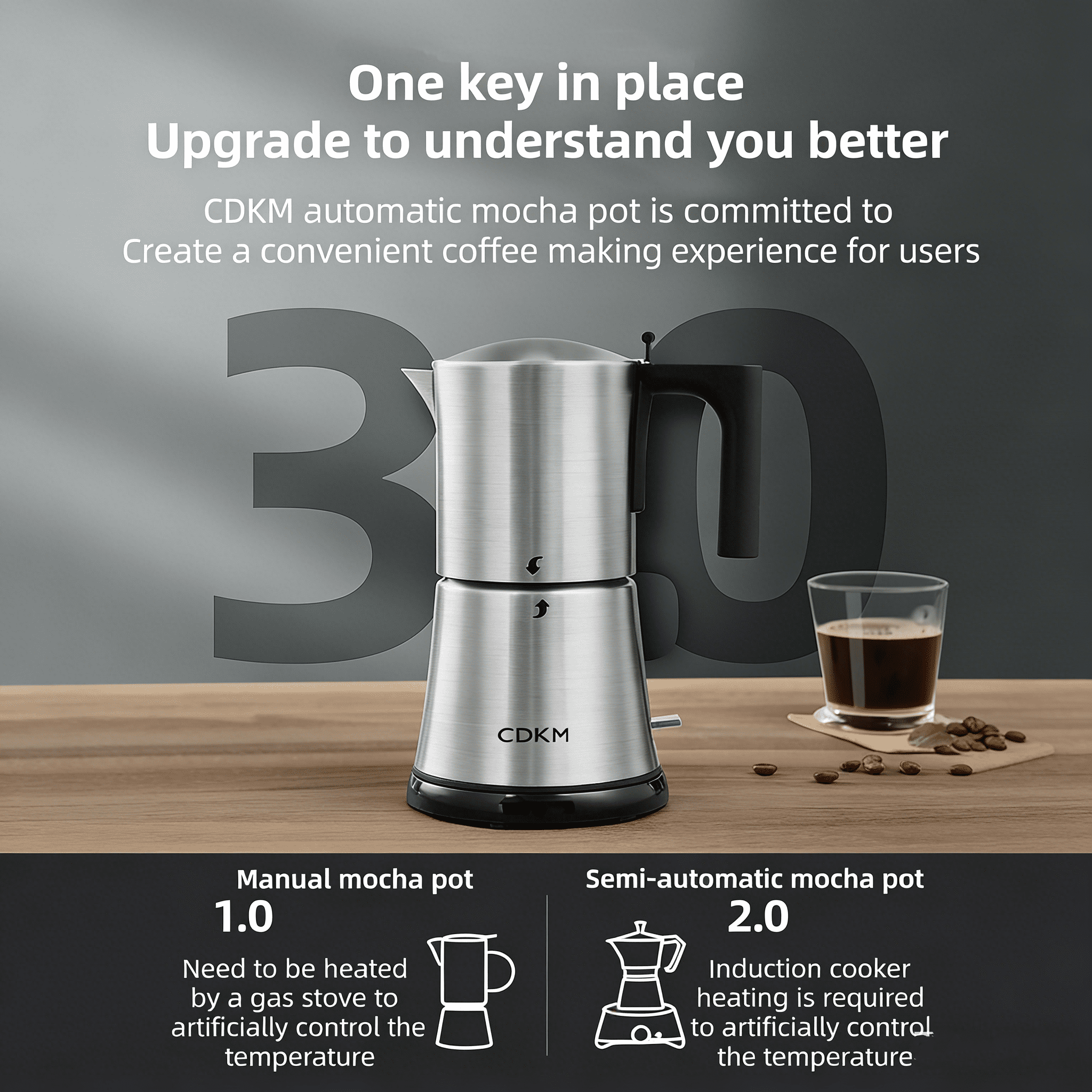 CDKM Fully Automatic Electric Mocha Pot - One-Touch Safe Brewing, Anti-Dry Burn, 3-6 Cup Capacity, Stainless Steel Coffee Maker, Perfect Gift Idea