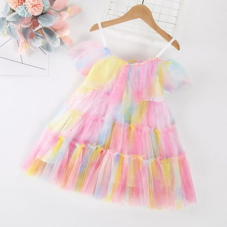 

Aayomet Flower Girl Dress Toddler Girls Sleeveless Rainbow Tie Dye Princess Dress Dance Party Ruffles Dresses Clothes Pink 7-8 Years