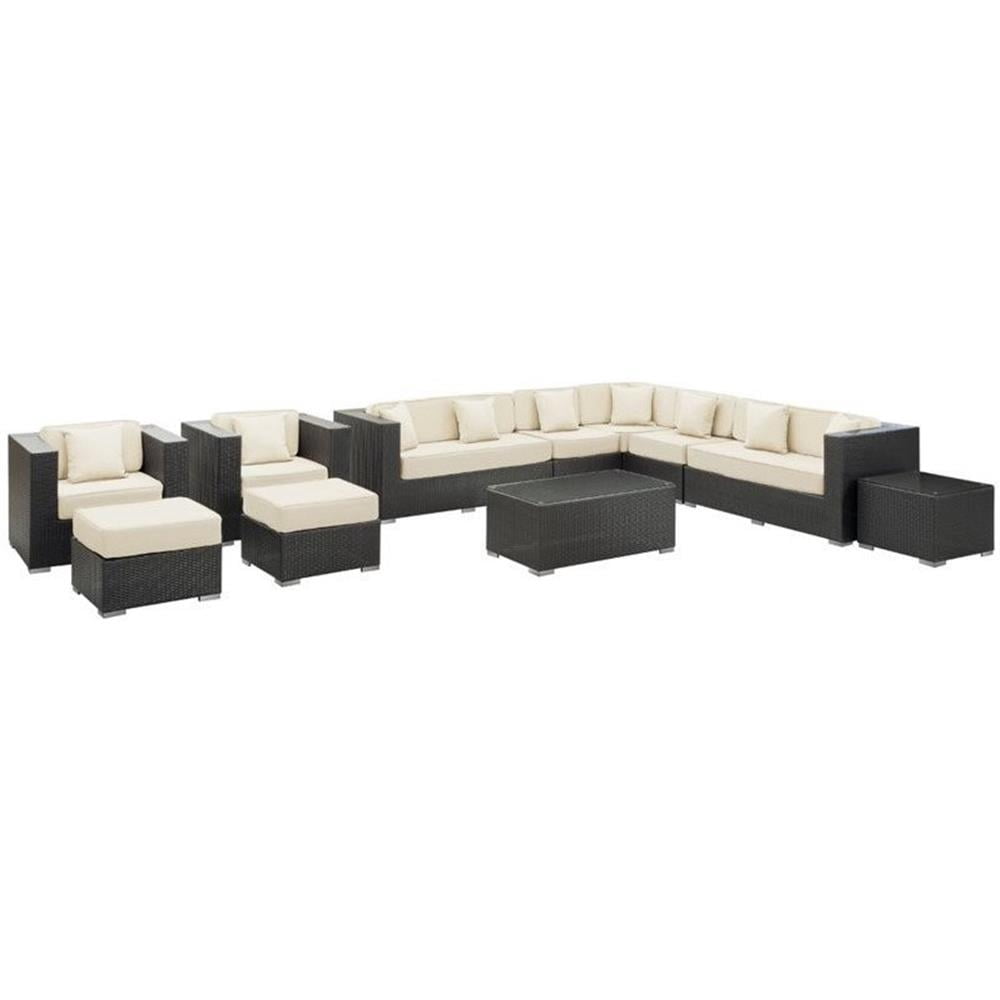 Modway Cohesion 11 Piece Outdoor Sofa Set in Espresso and White