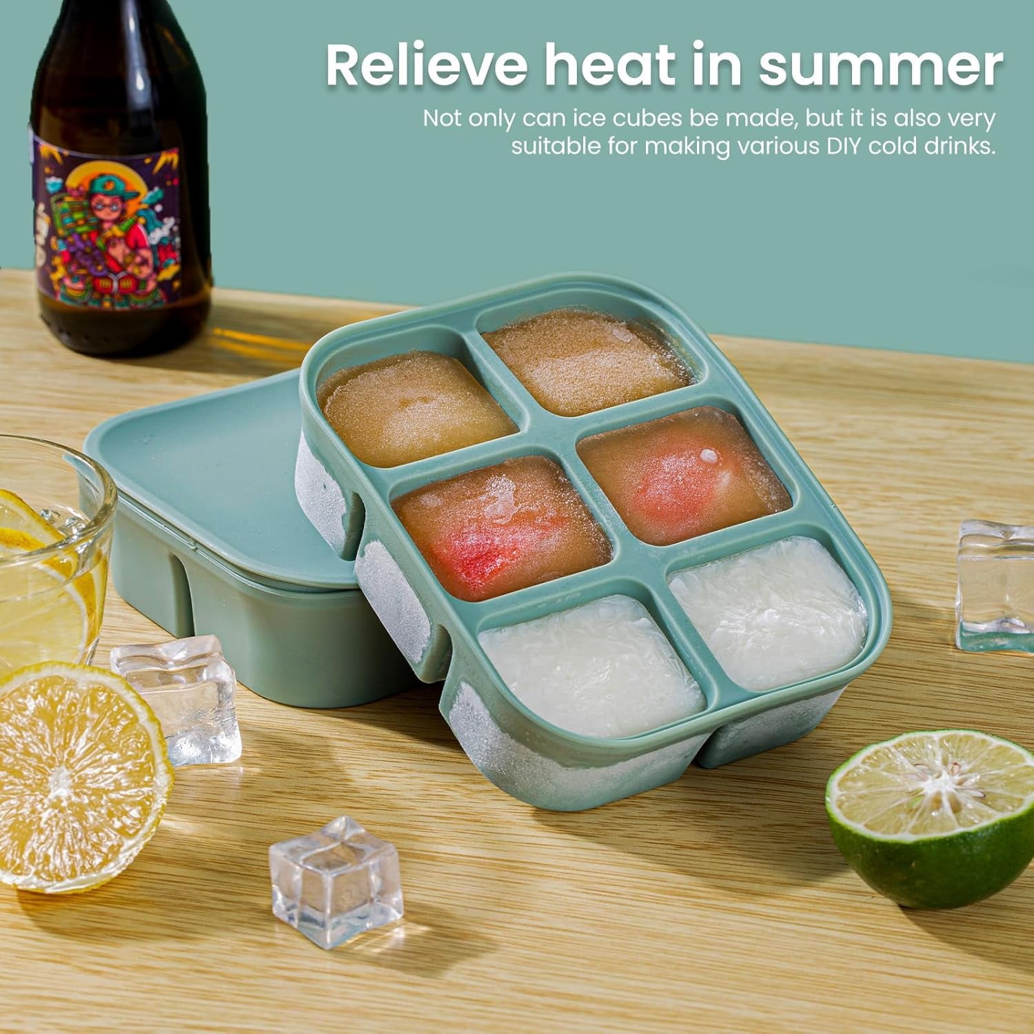 Ice Cube Tray 2 Pack – Stackable Large Silicone Ice Cube Freezer Molds & Easy Release Square Ice Cube Maker with Removable Lid BPA Free for Cocktail,Whiskey，Soup Baby Food