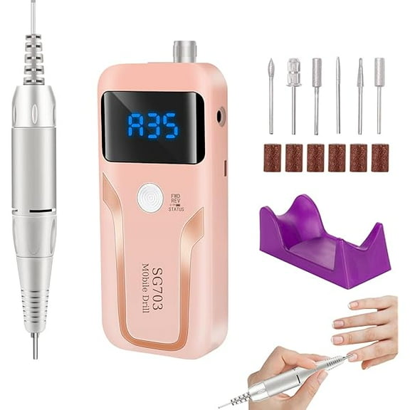 YJJSKEJI Electric Nail Drill, Portable Nail Drill Professional PedicureRechargeable 35000 RPM Nail File Machine Acrylic Nails Polishing Tools with Bits LED Display for Home Salon Manicure