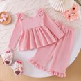 thumbnail image 5 of Toddler Baby Girl Outfits Solid Fall Clothes Ruffle Sleeve Bowknot Lace Tops Flared Pants Set 2PCS Set Kaprioy Toddler Girl Winter Clothes 18 24 Months 2T 3T 4T, 5 of 8