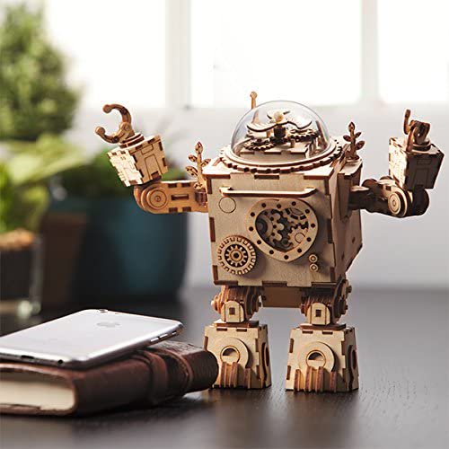 Steam Punk Music Box 3D Puzzle de madera oso de fresa modelo Orpheus con luz LED