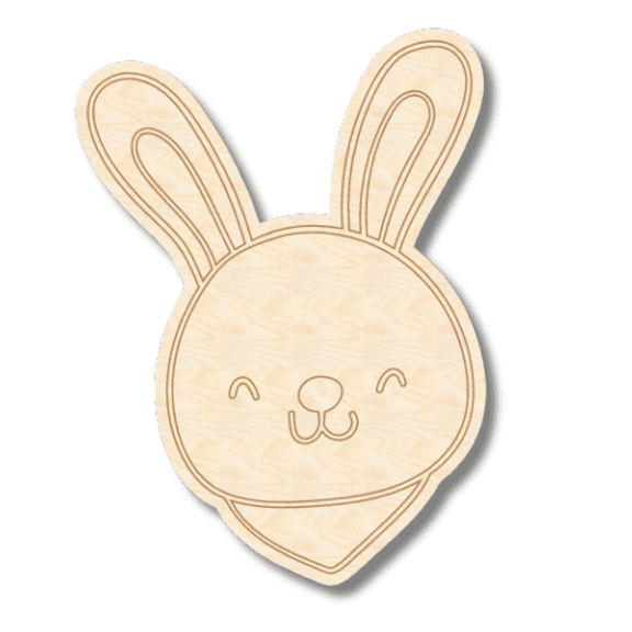 Unfinished Wood Etched Bunny Head Shape 7" / 1/8"