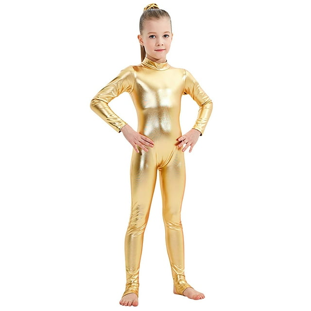Dance Tights for Girls, Shiny Zipper Back Jumpsuit