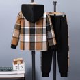 thumbnail image 4 of UYYX Baby Outfits Young Boys Layered Plaid Hood Jacket Loose Fit Jogger Pants Suit Comfort Spring Boys Clothing（Brown,9-10 Years）, 4 of 7