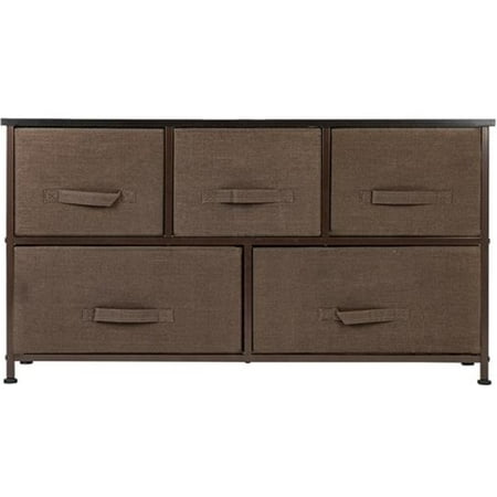 O'Force 2-Tier Wide Closet Dresser, Nursery Dresser Tower With 5 Easy Pull Fabric Drawers And Metal Frame, Multi-Purpose Organizer, Brown