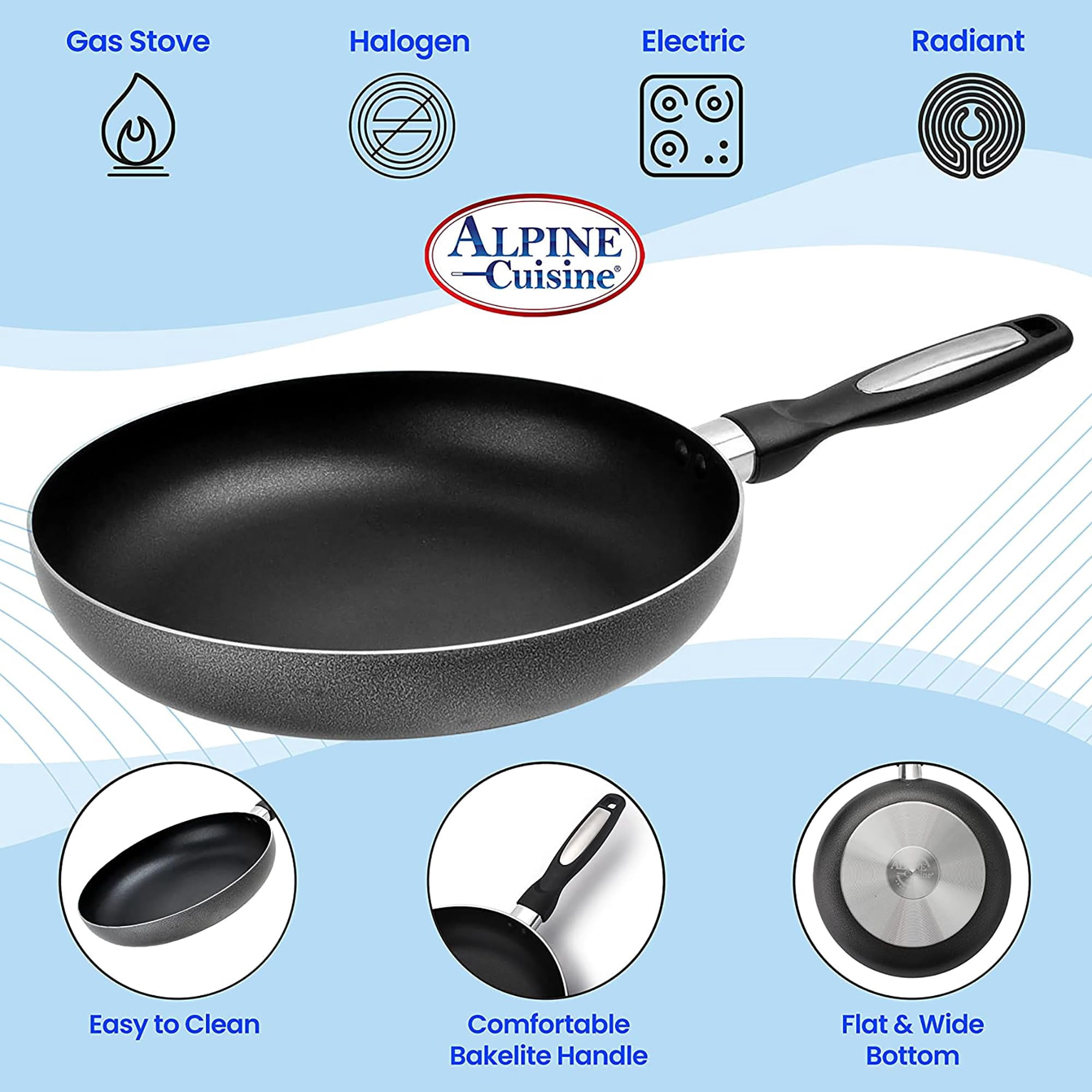 Alpine Cuisine Fry Pan 8.5 Inch Nonstick Coating Gray, Frying Pans Nonstick for Stove with Stay Cool & Comfortable Handle, Durable Nonstick Cookware, Ideal for Family