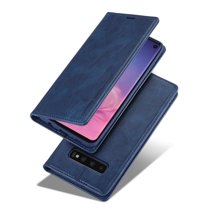 Wallet Case for Samsung Galaxy S10 Plus 6.4 Inch, Soft Silicone Luxury PU Leather Shockproof Case with RFID Blocking Card Holder Slots Stand Magnetic Clasp Protective Phone Cover,Blue