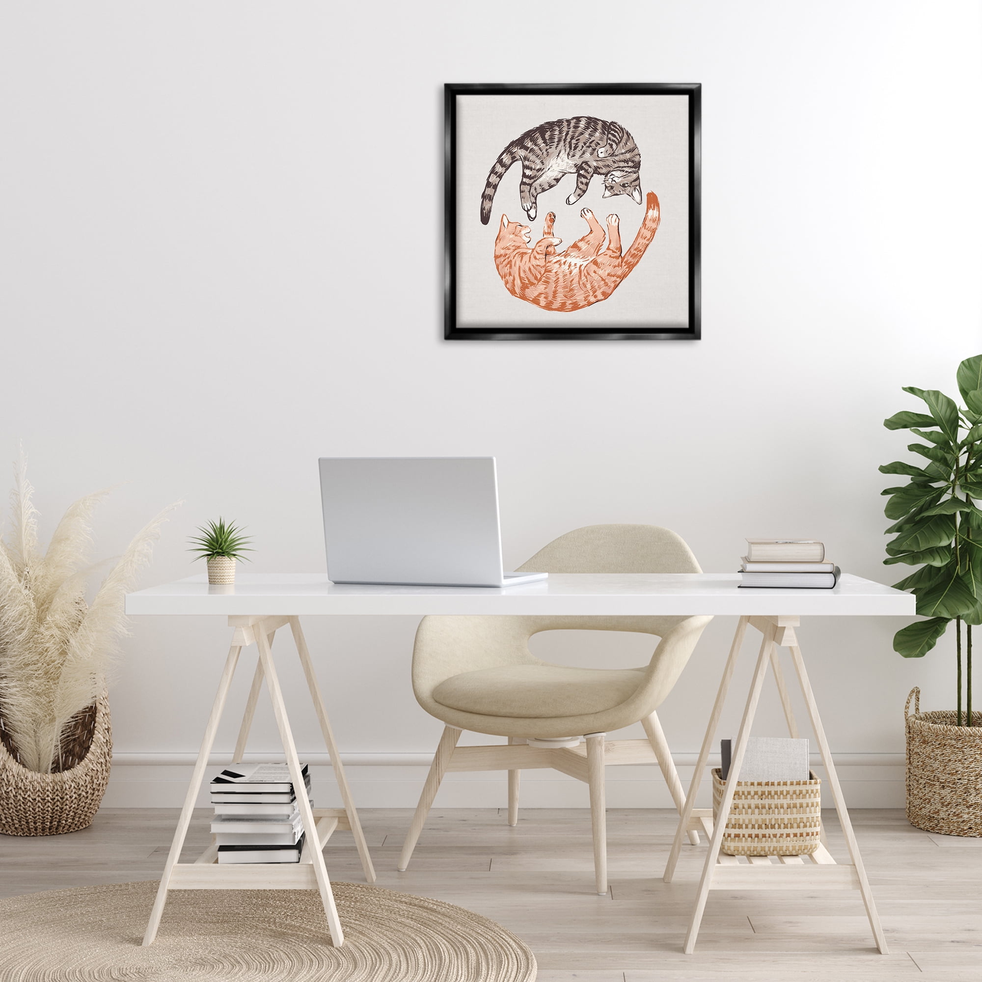 Stupell Industries Tabby Cats Duo Animals & Insects Painting Black Floater Framed Canvas Art Print Wall Art, 25 x 25