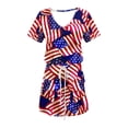 thumbnail image 4 of safuny Women's Trendy Mini Dress with Pocket Stripe Print Short Sleeve V Neck Dress Drawstring Leisure Comfy Retro Holiday Clothing Fashion Summer Clearance Red XL, 4 of 5