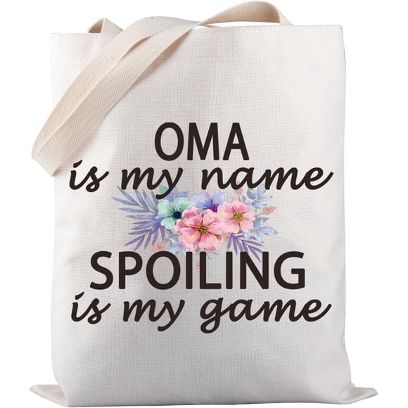 PWHAOO Oma Grandma Gift Oma Is My Name Spoiling Is My Game Tote Bag Canvas Best Oma Ever Shopping Bag