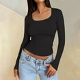 thumbnail image 2 of LISTHA Womens Long Sleeve Shirts 2025 Crop Tops Square Neck Y2k Slim Fit T Shirts Basic Clothes #1Black XS, 2 of 6