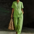 thumbnail image 2 of BODOAO Women's 2 Piece Short Sets Half Zip Short Sleeve Tops Wide Leg Long Pants Summer Dressy Casual Vacation Athletic Outfits Lounge Set Pajamas for Women Light Green M, 2 of 7
