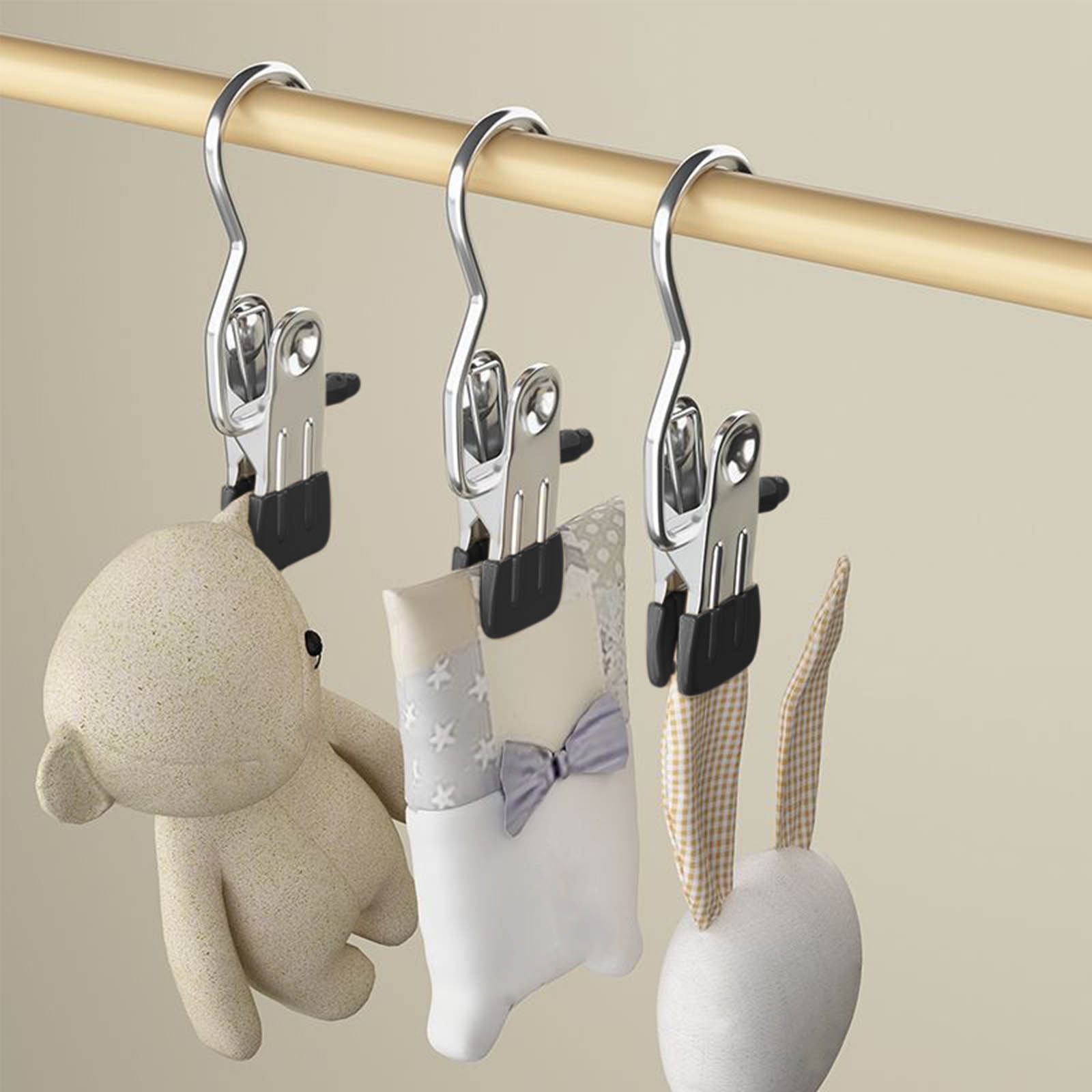 Lot De 20 Crochets Pinces En Acier Inoxydable - Revêtement PVC Noir Et Blanc - Pivotant 360°, Charge 5 Kg