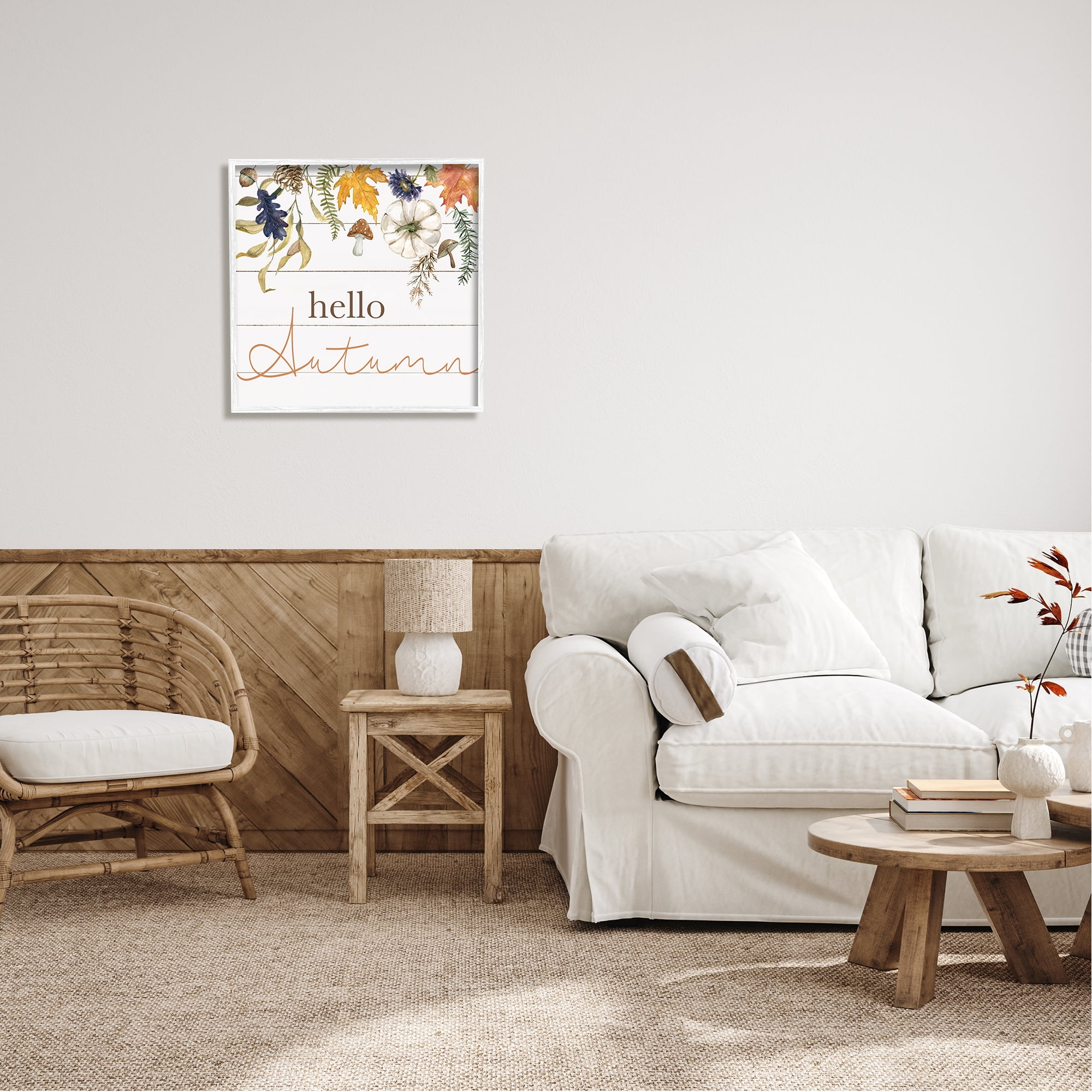 Stupell Industries Hello Autumn Botanicals Botanical & Floral Painting White Framed Art Print Wall Art, 24 x 24