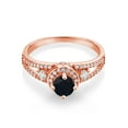 thumbnail image 2 of Gem Stone King 18K Rose Gold Plated Silver Black Onyx Engagement Ring for Women (1.42 Cttw, Round 5MM, Gemstone December Birthstone, Size 6), 2 of 4