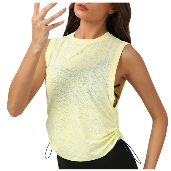 AherBiu Workout Tank Tops for Women Lightweight Side Drawstring Crewneck Cropped Athletic Top Tees Shirts