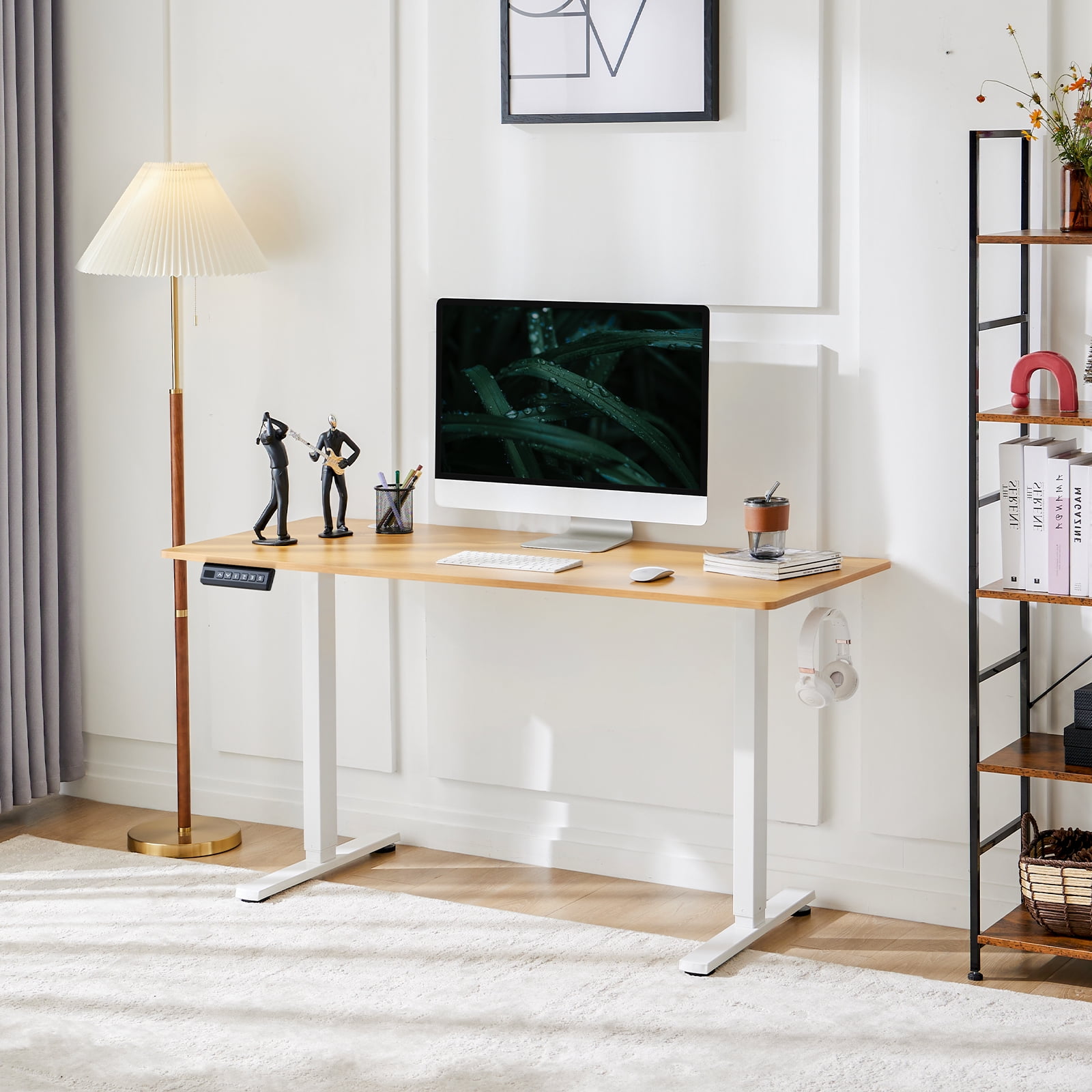 MCQ Electric Adjustable Height Standing Desk with 2 Splice Board for Home, 48 x 24 inch, Oak