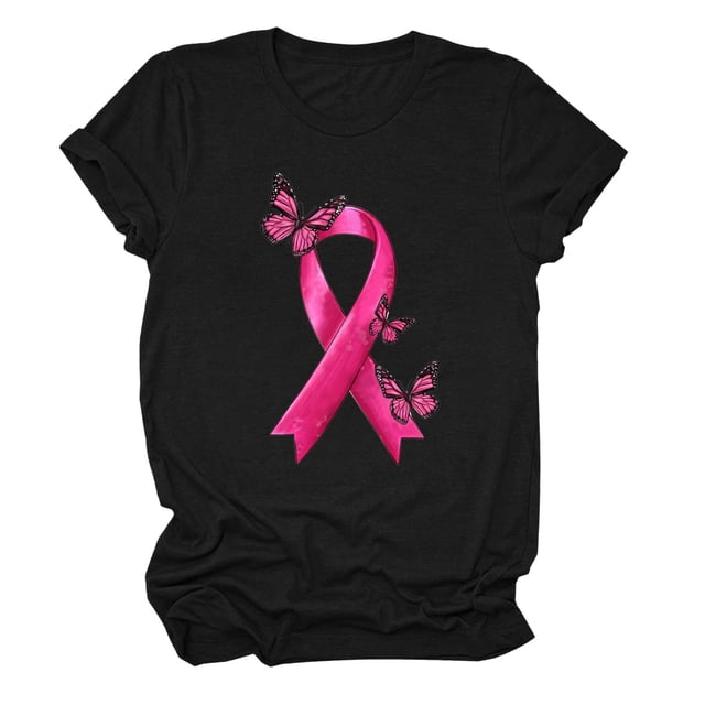 T-shirt Décontracté à Manches Courtes et Col Rond pour Femmes avec Design Inspirant de Sensibilisation au Cancer, Coupe Ample et Confortable