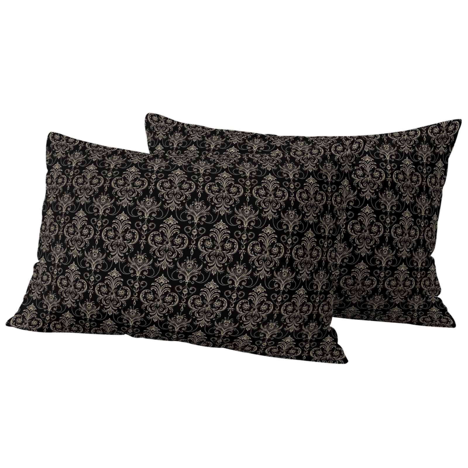 Black Floral Abstract Outdoor Waterproof Throw Pillow Covers 20x12 Set of 2, Vintage Ethnic Bohemian Flowers Decorative Pillowcases Cushion Pillowcase for Couch Sofa Patio Outside Pillow Protector