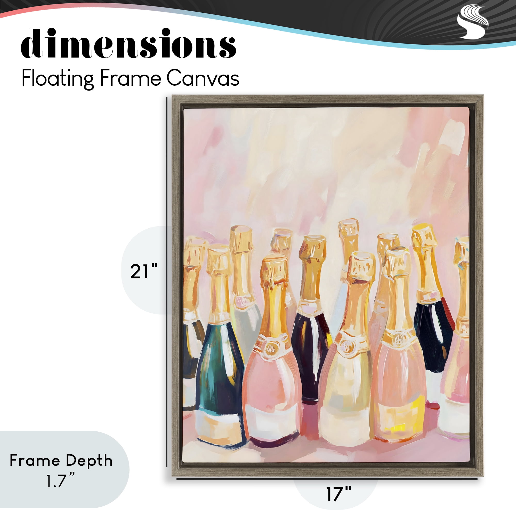 Stupell Industries Blush Champagne Bottles Collection Brown Framed Floater Canvas Wall Art, design by The Prints Vibe