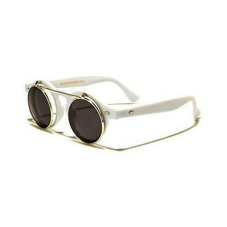 Cool Flip Up Lens Steampunk Vintage Retro Style Round Sunglasses Tortoise Gold