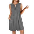 thumbnail image 1 of Hyknon Robes d'Été pour Femmes Mode Couleur Unie Col Rond Sans Manches Robes Plissées Fluides Amples Sans Manches avec Poches, 1 of 5