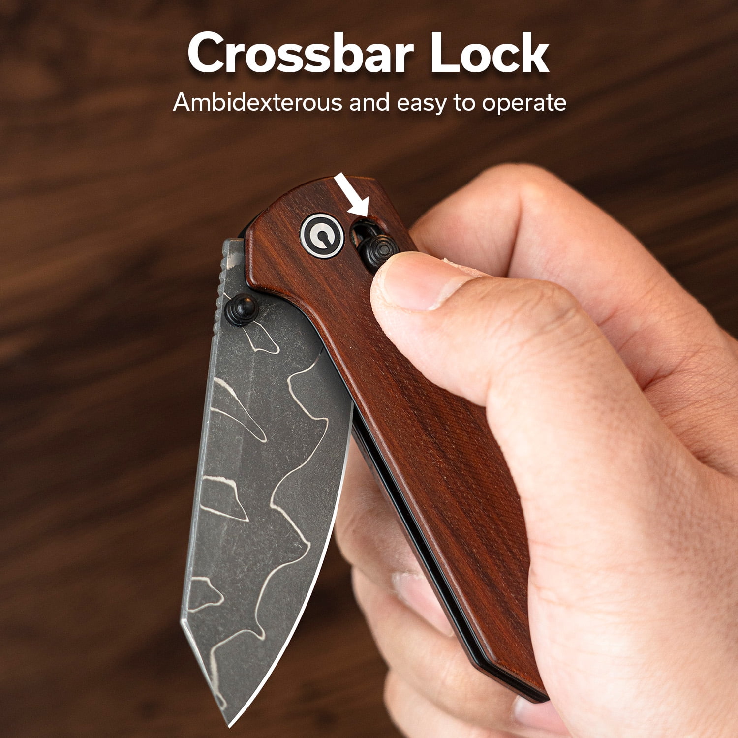 CIVIVI Knives Yonder Crossbar Lock Guibourtia Wood & Damascus Steel Pocket Knife C23073B-DS2