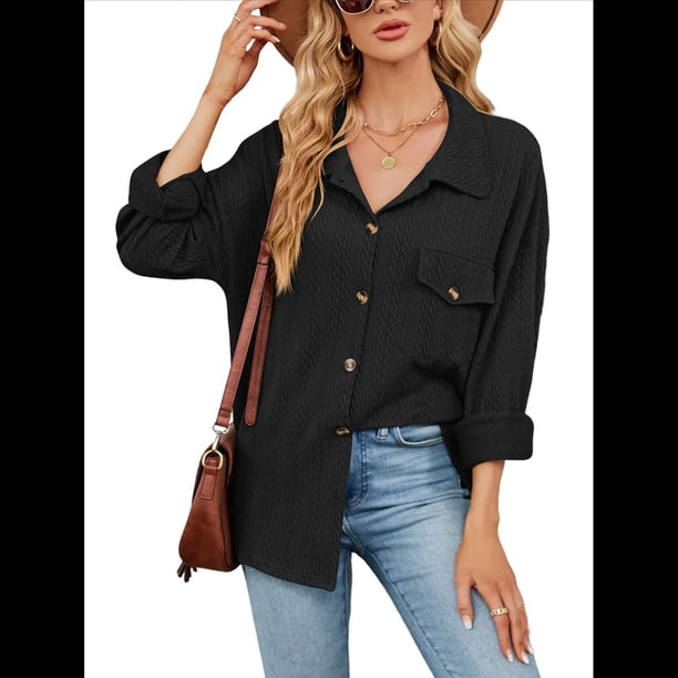 Blusas Informales de Larga Extragrandes con Botones y Cuello Halter para Mujer Negro XXL