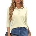 thumbnail image 2 of Qwertyu Women's Polo Shirts 3/4 Sleeve Cotton Collared T Shirt Golf Shirt Business Casual Tee Uniform Tops 3-Button Beige 3XL, 2 of 5