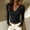 Black, variant on V Neck T Shirts for Women Long Sleeve Solid Color Elastic Spring Slim Fit Velvet Thread Top