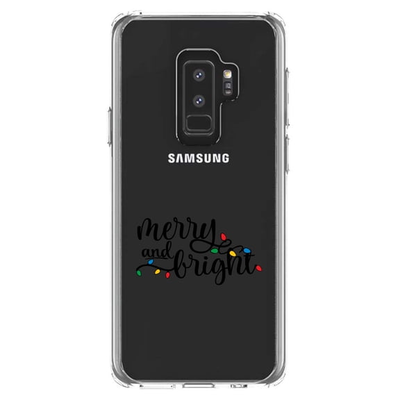 DistinctInk Clear Shockproof Hybrid Case for Samsung Galaxy S9+ PLUS (6.2" Screen) - TPU Bumper Acrylic Back Tempered Glass Screen Protector - Merry and Bright - Christmas Lights