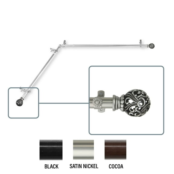 InStyleDesign Stella Corner Window Curtain Rod 13/16 inch dia. satin nickel each side 48-84 inches Silver Finish