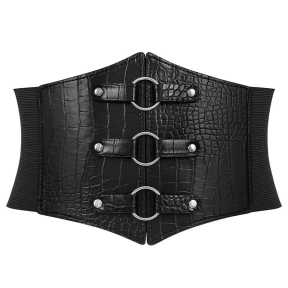 JASGOOD Women Corset Belts Wide Elastic Waspie Black Waist Belt for Dress
