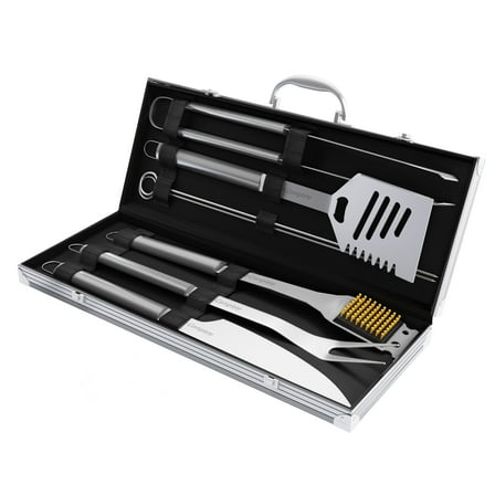 Home-Complete 7-Piece Stainless-Steel BBQ Cooking Utensils Set with Case