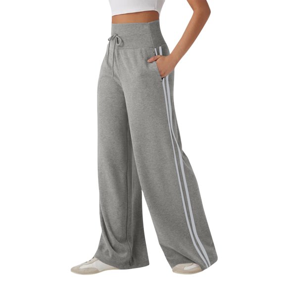 Womens Track Pants with Zipper Pockets Loose Straight Leg Sweatpants 30" Petite/Regular/Tall Gray M