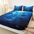 thumbnail image 4 of Feelyou Fish Underwater World Queen Sheet Sets for Boys Girls, Cartoon Marine Animal Ocean Bed Set, Navy, 4pcs, 4 of 5