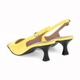 thumbnail image 4 of YOWMNS Women's Kitten Heel Slingback Square Toe Pumps Buckle Strap Metal Decoration Patent Leather Comfortable Elegant Wedding Dress Shoes (Yellow,7), 4 of 5