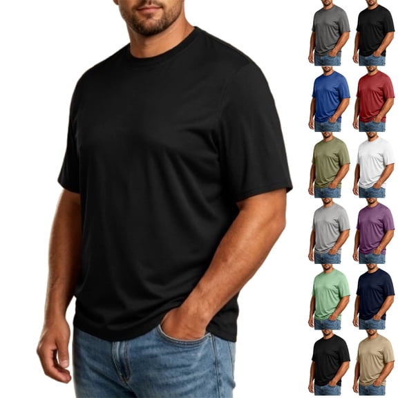 Zimjoy Big and Tall Men's Tee Shirts L-5XL Crew Neck Short Sleeve T Shirt Relaxed Fit Basic Casual Everyday Tee Black L