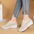 thumbnail image 2 of Khaki Women's Slip-On Knit Sneakers, Elastic, Lightweight, Breathable, Mesh, Fashionable Sneakers, Cute, Flying Woven Loafers-khaki, 2 of 5