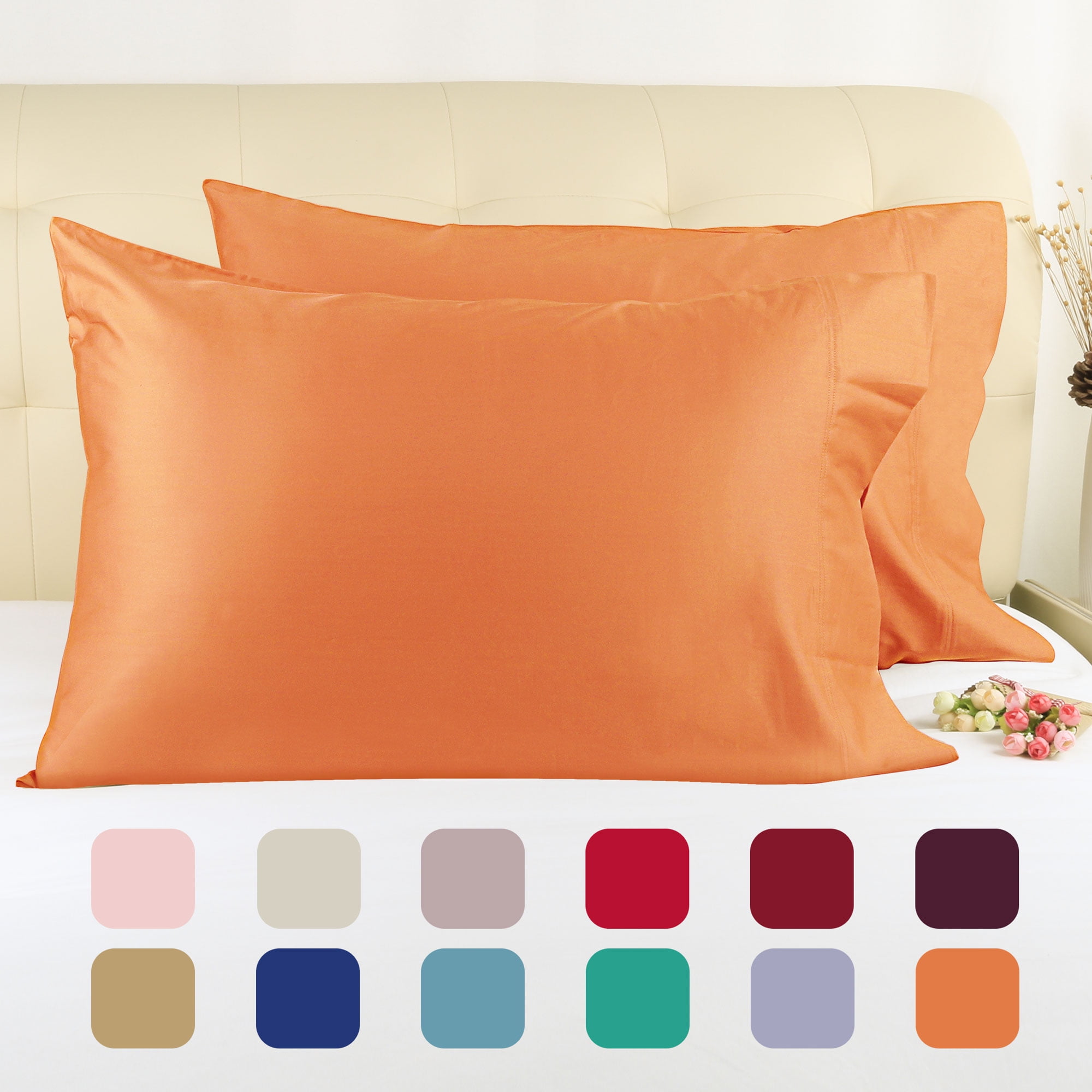PiccoCasa Long Staple Combed Cotton Pillow Cases, Orange 20x30 inch Set