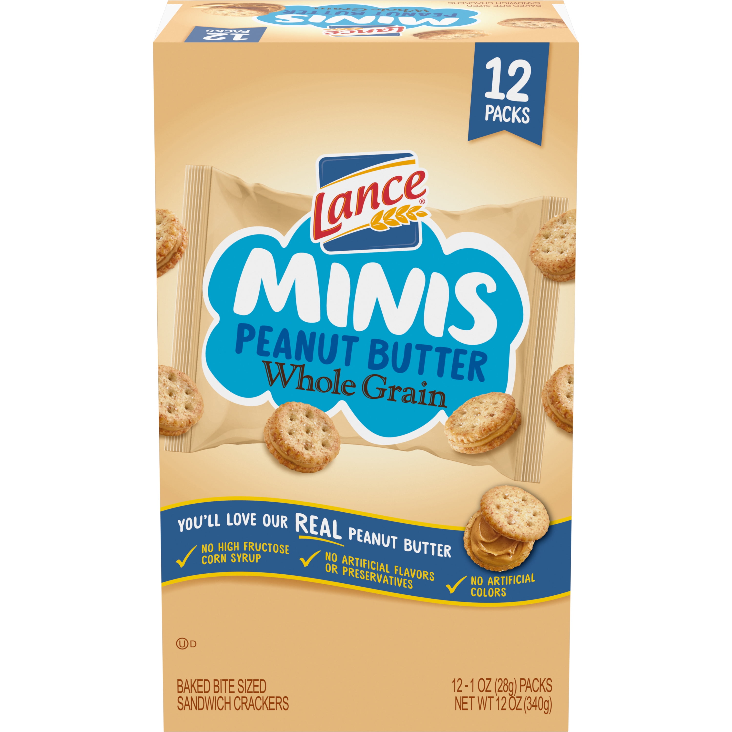 Lance Minis Whole Grain Peanut Butter Sandwich Crackers, 12 Ct Snack