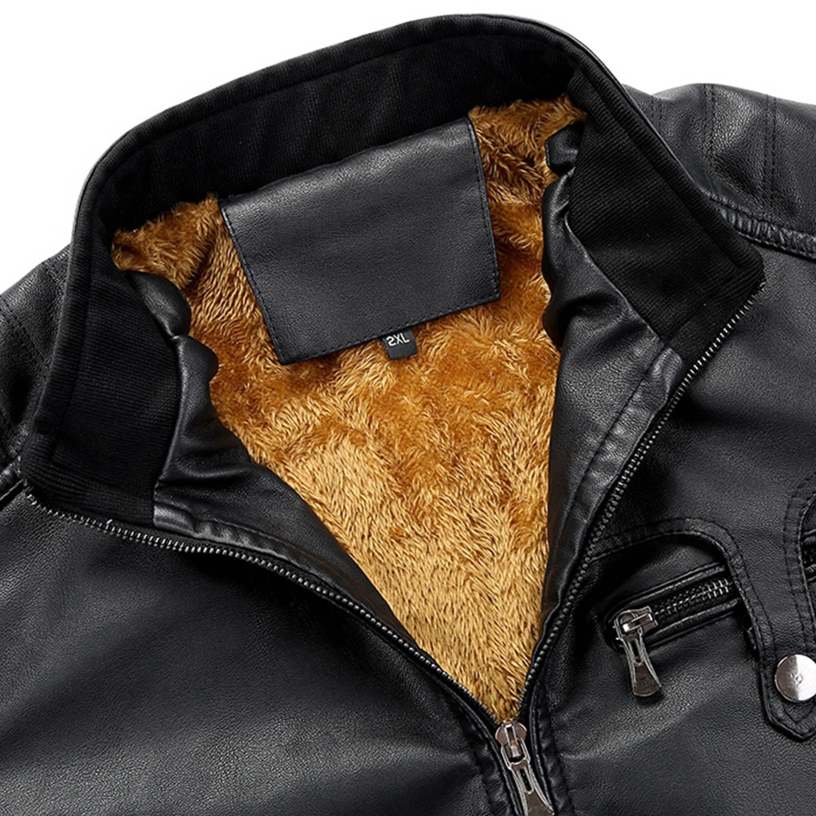Maoxin Mens Leather Jacket Men Leather Jacket Multiple Pockets Zipper Loose Coat Solid Color Long Sleeved Hooded Leatherwear Loose Coat Leather Jacket Men