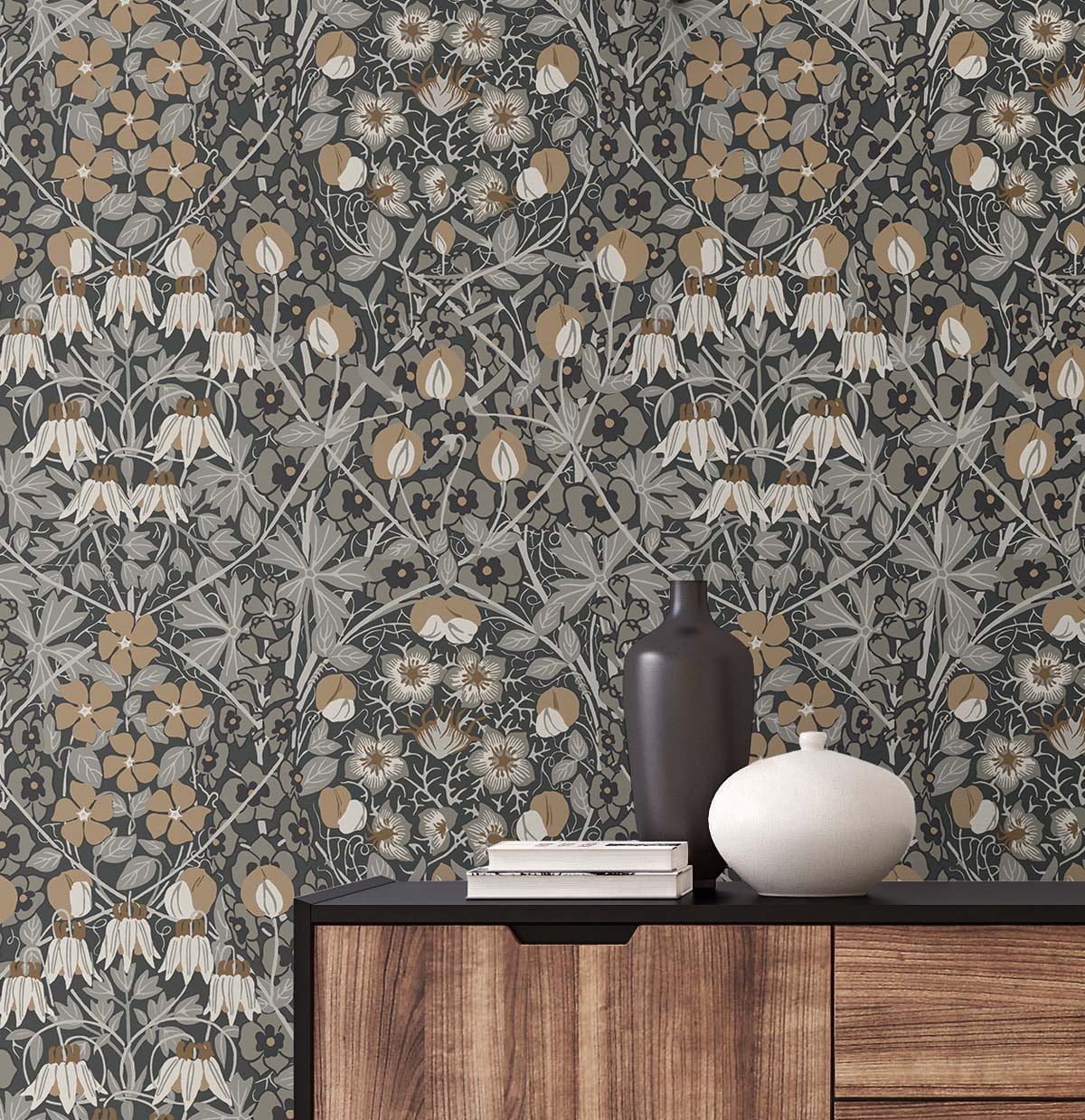 NextWall Wrought Iron & Chamois Tulip Garden Peel and Stick Wallpaper